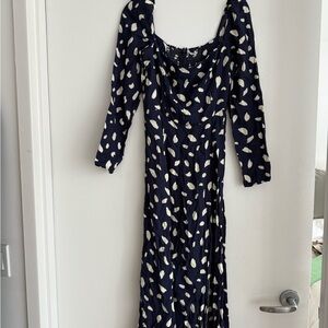 Reformation Navy and White Polka Dot Dress